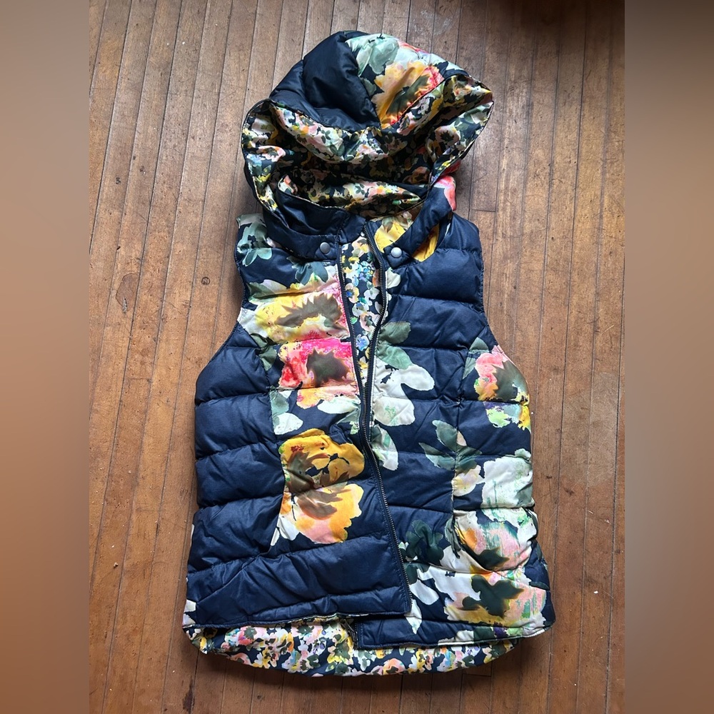 Vintage Floral Puffer Vest with Hood + REVERSIBLE +